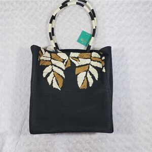 Limited Edition Tabitha Brown Woven Palm Tote Handbag Black